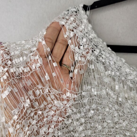 Pol White Fringe Crochet Knit Top Large Lightweight Sheer Accents Boho Style - Picture 8 of 8